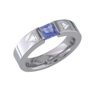  Beautiful Tension Set Sapphire Ring with Trillion Diamonds Jewelry
