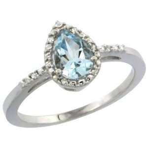 10k White Gold ( 7x5 mm ) Teardrop Engagement Aquamarine Ring w/ 0.03 